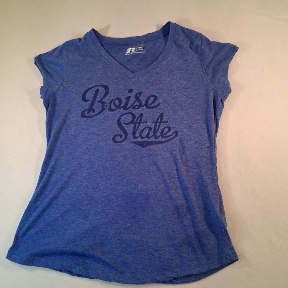 Russell athletic Boise State Broncos v neck shirt womens medium M blue heather